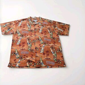 Big Dogs Hawaiian Shirt Men L Burnt Orange SS Graphic AOP Beer Dogs Palm Trees